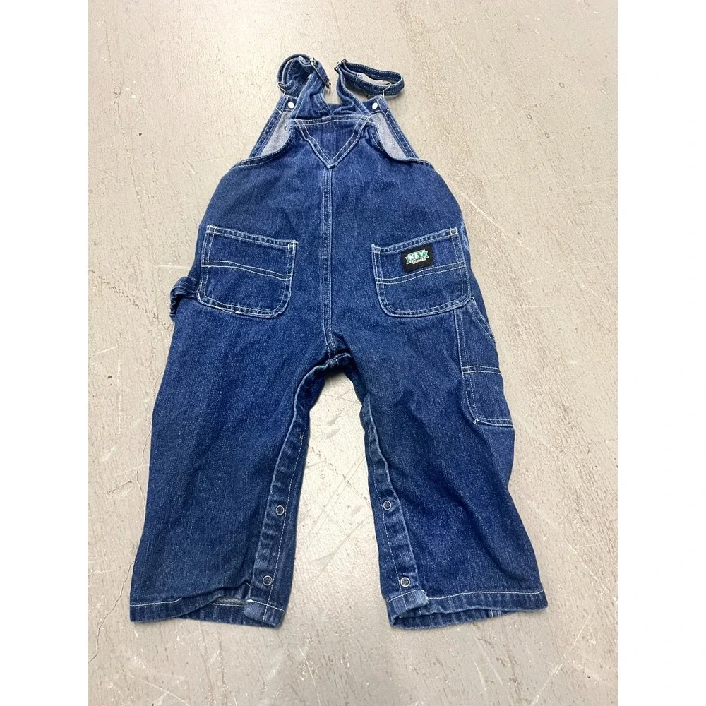 Key Bib Overalls Toddler 24M Blue‎ Denim 100% Cotton Adjustable Suspenders Retro